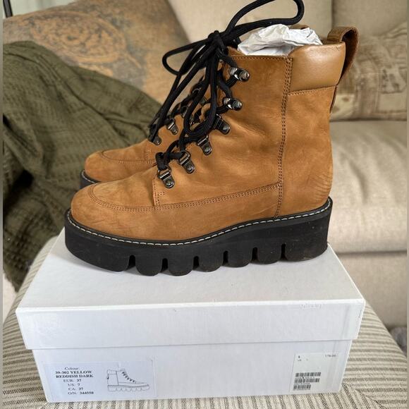 & Other Stories Lace Up Brown Combat Boots - Picture 2 of 14